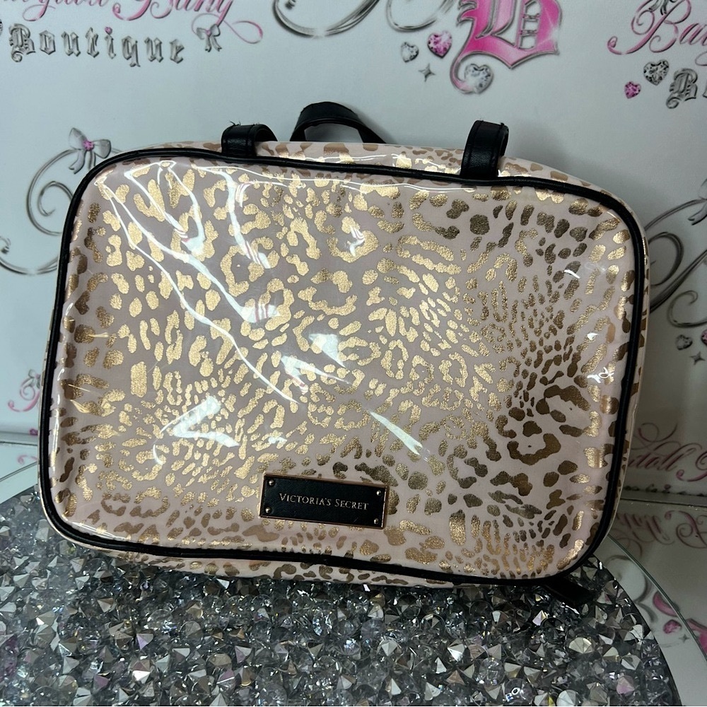 Victoria's Secret Gold and Cream Women's Bag travel hangable cheetah print